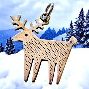 MIMI Artisan Vintage Sterling Silver Reindeer DOUBLE SIDED Pendant or CHARM Tiny